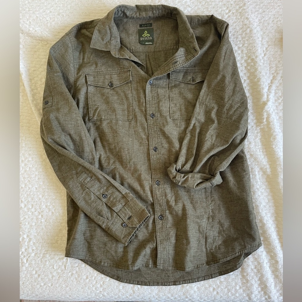 Prana Men's Khaki Button-Up Shirt Jacket